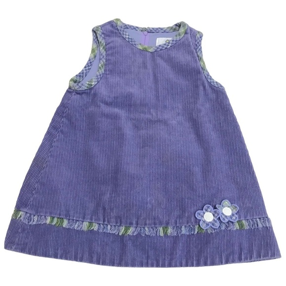 Vintage Florence Eiseman Purple Green Corduroy Floral Dress Size 18 Months